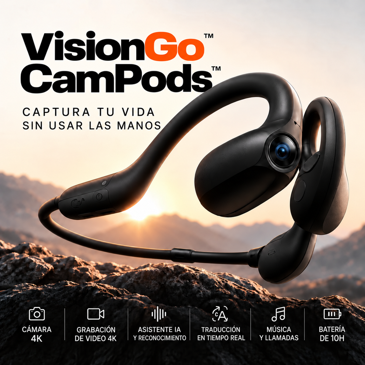 VisionGo CamPods™ – Auriculares Deportivos con Cámara POV 1080P